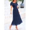 imagePRETTYGARDEN Womens Smocked Midi Tulle Dress 2025 Summer Puffy Short Sleeve Square Neck Ruffle Wedding Guest Party DressesNavy