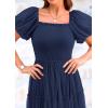 imagePRETTYGARDEN Womens Smocked Midi Tulle Dress 2025 Summer Puffy Short Sleeve Square Neck Ruffle Wedding Guest Party DressesNavy