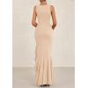 imagePRETTYGARDEN Womens Summer Bodycon Maxi Dress 2025 Sleeveless Ruffle Mermaid Cocktail Wedding Guest Formal Long DressesApricot
