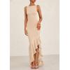 imagePRETTYGARDEN Womens Summer Bodycon Maxi Dress 2025 Sleeveless Ruffle Mermaid Cocktail Wedding Guest Formal Long DressesApricot