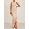 imagePRETTYGARDEN Womens Summer Bodycon Maxi Dress 2025 Sleeveless Ruffle Mermaid Cocktail Wedding Guest Formal Long DressesApricot