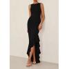 imagePRETTYGARDEN Womens Summer Bodycon Maxi Dress 2025 Sleeveless Ruffle Mermaid Cocktail Wedding Guest Formal Long DressesBlack