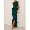 imagePRETTYGARDEN Womens Summer Bodycon Maxi Dress 2025 Sleeveless Ruffle Mermaid Cocktail Wedding Guest Formal Long DressesDark Green