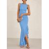 imagePRETTYGARDEN Womens Summer Bodycon Maxi Dress 2025 Sleeveless Ruffle Mermaid Cocktail Wedding Guest Formal Long DressesLight Blue