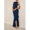 imagePRETTYGARDEN Womens Summer Bodycon Maxi Dress 2025 Sleeveless Ruffle Mermaid Cocktail Wedding Guest Formal Long DressesNavy