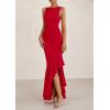 imagePRETTYGARDEN Womens Summer Bodycon Maxi Dress 2025 Sleeveless Ruffle Mermaid Cocktail Wedding Guest Formal Long DressesRed