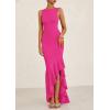imagePRETTYGARDEN Womens Summer Bodycon Maxi Dress 2025 Sleeveless Ruffle Mermaid Cocktail Wedding Guest Formal Long DressesRose Red