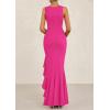 imagePRETTYGARDEN Womens Summer Bodycon Maxi Dress 2025 Sleeveless Ruffle Mermaid Cocktail Wedding Guest Formal Long DressesRose Red