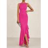 imagePRETTYGARDEN Womens Summer Bodycon Maxi Dress 2025 Sleeveless Ruffle Mermaid Cocktail Wedding Guest Formal Long DressesRose Red