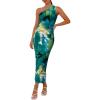 imagePRETTYGARDEN Womens One Shoulder Bodycon Dress Summer 2025 Printed Ruched Mesh Dress Party Cocktail Fitted Long DressGreen Floral