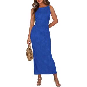 imagePRETTYGARDEN Womens Maxi Dress 2025 Summer Long Resort Wedding Guest Dresses Vacation Casual Bodycon Spaghetti Strap SundressBlue