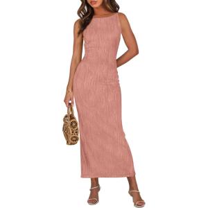 imagePRETTYGARDEN Womens Maxi Dress 2025 Summer Long Resort Wedding Guest Dresses Vacation Casual Bodycon Spaghetti Strap SundressPink