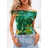 imagePRETTYGARDEN Off The Shoulder Tops for Women 2025 Summer Short Sleeve Ruched Slim Fit Shirts Blouses Y2K Going Out TopFloral Green