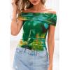 imagePRETTYGARDEN Off The Shoulder Tops for Women 2025 Summer Short Sleeve Ruched Slim Fit Shirts Blouses Y2K Going Out TopFloral Green