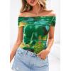 imagePRETTYGARDEN Off The Shoulder Tops for Women 2025 Summer Short Sleeve Ruched Slim Fit Shirts Blouses Y2K Going Out TopFloral Green