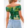 imagePRETTYGARDEN Off The Shoulder Tops for Women 2025 Summer Short Sleeve Ruched Slim Fit Shirts Blouses Y2K Going Out TopFloral Green