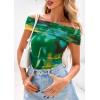 imagePRETTYGARDEN Off The Shoulder Tops for Women 2025 Summer Short Sleeve Ruched Slim Fit Shirts Blouses Y2K Going Out TopFloral Green