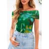 imagePRETTYGARDEN Off The Shoulder Tops for Women 2025 Summer Short Sleeve Ruched Slim Fit Shirts Blouses Y2K Going Out TopFloral Green