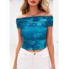 imagePRETTYGARDEN Off The Shoulder Tops for Women 2025 Summer Short Sleeve Ruched Slim Fit Shirts Blouses Y2K Going Out TopFloral Lake Blue