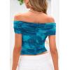 imagePRETTYGARDEN Off The Shoulder Tops for Women 2025 Summer Short Sleeve Ruched Slim Fit Shirts Blouses Y2K Going Out TopFloral Lake Blue