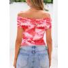 imagePRETTYGARDEN Off The Shoulder Tops for Women 2025 Summer Short Sleeve Ruched Slim Fit Shirts Blouses Y2K Going Out TopFloral Light Orange
