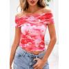 imagePRETTYGARDEN Off The Shoulder Tops for Women 2025 Summer Short Sleeve Ruched Slim Fit Shirts Blouses Y2K Going Out TopFloral Light Orange