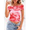 imagePRETTYGARDEN Off The Shoulder Tops for Women 2025 Summer Short Sleeve Ruched Slim Fit Shirts Blouses Y2K Going Out TopFloral Light Orange