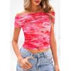 imagePRETTYGARDEN Off The Shoulder Tops for Women 2025 Summer Short Sleeve Ruched Slim Fit Shirts Blouses Y2K Going Out TopFloral Pink