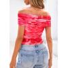 imagePRETTYGARDEN Off The Shoulder Tops for Women 2025 Summer Short Sleeve Ruched Slim Fit Shirts Blouses Y2K Going Out TopFloral Pink
