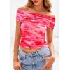 imagePRETTYGARDEN Off The Shoulder Tops for Women 2025 Summer Short Sleeve Ruched Slim Fit Shirts Blouses Y2K Going Out TopFloral Pink