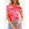 imagePRETTYGARDEN Off The Shoulder Tops for Women 2025 Summer Short Sleeve Ruched Slim Fit Shirts Blouses Y2K Going Out TopFloral Pink