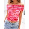 imagePRETTYGARDEN Off The Shoulder Tops for Women 2025 Summer Short Sleeve Ruched Slim Fit Shirts Blouses Y2K Going Out TopFloral Pink