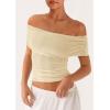 imagePRETTYGARDEN Off The Shoulder Tops for Women 2025 Summer Short Sleeve Ruched Slim Fit Shirts Blouses Y2K Going Out TopLight Apricot
