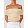 imagePRETTYGARDEN Off The Shoulder Tops for Women 2025 Summer Short Sleeve Ruched Slim Fit Shirts Blouses Y2K Going Out TopLight Apricot