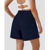 imagePRETTYGARDEN Shorts for Women Trendy 2025 Summer Elastic High Waisted Wide Leg Business Casual Dressy Shorts with PocketsBlue