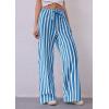 imagePRETTYGARDEN Women Striped Pants 2025 Summer Casual Trendy Lightweight Wide Leg Drawstring Lounge Pajama Trouser with PocketsStriped Grey Blue