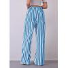 imagePRETTYGARDEN Women Striped Pants 2025 Summer Casual Trendy Lightweight Wide Leg Drawstring Lounge Pajama Trouser with PocketsStriped Grey Blue