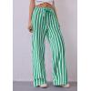 imagePRETTYGARDEN Women Striped Pants 2025 Summer Casual Trendy Lightweight Wide Leg Drawstring Lounge Pajama Trouser with PocketsStriped Grey Blue Green