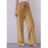 imagePRETTYGARDEN Women Striped Pants 2025 Summer Casual Trendy Lightweight Wide Leg Drawstring Lounge Pajama Trouser with PocketsStriped Khaki Army Green