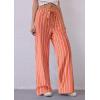 imagePRETTYGARDEN Women Striped Pants 2025 Summer Casual Trendy Lightweight Wide Leg Drawstring Lounge Pajama Trouser with PocketsStriped Pink Orange