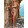 imagePRETTYGARDEN Womens Summer Ruched Bodycon Dress Sleeveless One Shoulder Wrap Satin Wedding Guest Cocktail Midi DressBrown