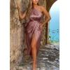 imagePRETTYGARDEN Womens Summer Ruched Bodycon Dress Sleeveless One Shoulder Wrap Satin Wedding Guest Cocktail Midi DressBrown Red