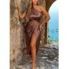 imagePRETTYGARDEN Womens Summer Ruched Bodycon Dress Sleeveless One Shoulder Wrap Satin Wedding Guest Cocktail Midi DressDark Brown