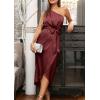 imagePRETTYGARDEN Womens Summer Ruched Bodycon Dress Sleeveless One Shoulder Wrap Satin Wedding Guest Cocktail Midi DressDark Brown Red