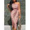 imagePRETTYGARDEN Womens Summer Ruched Bodycon Dress Sleeveless One Shoulder Wrap Satin Wedding Guest Cocktail Midi DressDark Pink