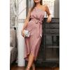 imagePRETTYGARDEN Womens Summer Ruched Bodycon Dress Sleeveless One Shoulder Wrap Satin Wedding Guest Cocktail Midi DressDark Pink