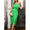 imagePRETTYGARDEN Womens Summer Ruched Bodycon Dress Sleeveless One Shoulder Wrap Satin Wedding Guest Cocktail Midi DressGrass Green