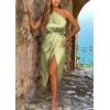 imagePRETTYGARDEN Womens Summer Ruched Bodycon Dress Sleeveless One Shoulder Wrap Satin Wedding Guest Cocktail Midi DressLight Green