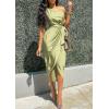 imagePRETTYGARDEN Womens Summer Ruched Bodycon Dress Sleeveless One Shoulder Wrap Satin Wedding Guest Cocktail Midi DressLight Green