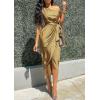 imagePRETTYGARDEN Womens Summer Ruched Bodycon Dress Sleeveless One Shoulder Wrap Satin Wedding Guest Cocktail Midi DressOlive Green